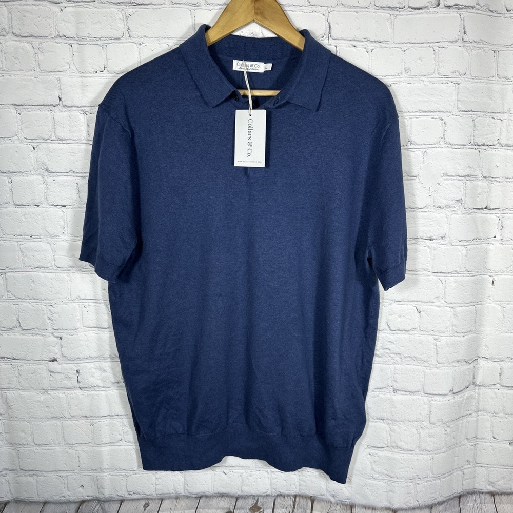 Collars & Co. Linen Cotton  Polo Shirt Sweater Mens Large Blue Golf